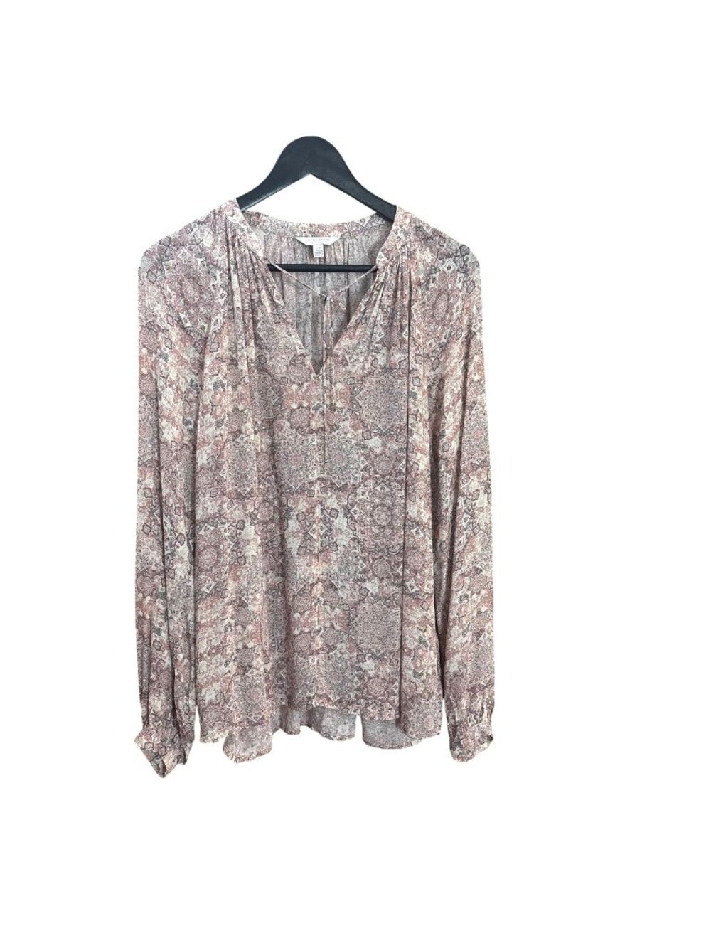 Lucky Multicolor Long Sleeve Print Notched Top Small